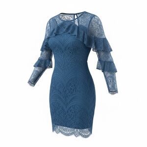 NANETTE LEPORE - LONG SLEEVE MINI DRESS - LACE - TURQUOISE BLUE - 4 - NEW NO TAG